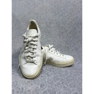 Veja T2 Low Top Sneakers White Leather/Suede Logo Lace Up Women's Size 9